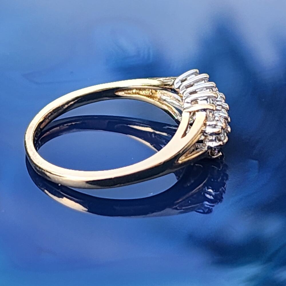 14K Fine Yellow Gold Diamond Cluster 3 Tier Open Work Accent Ring - Picture 7 of 14